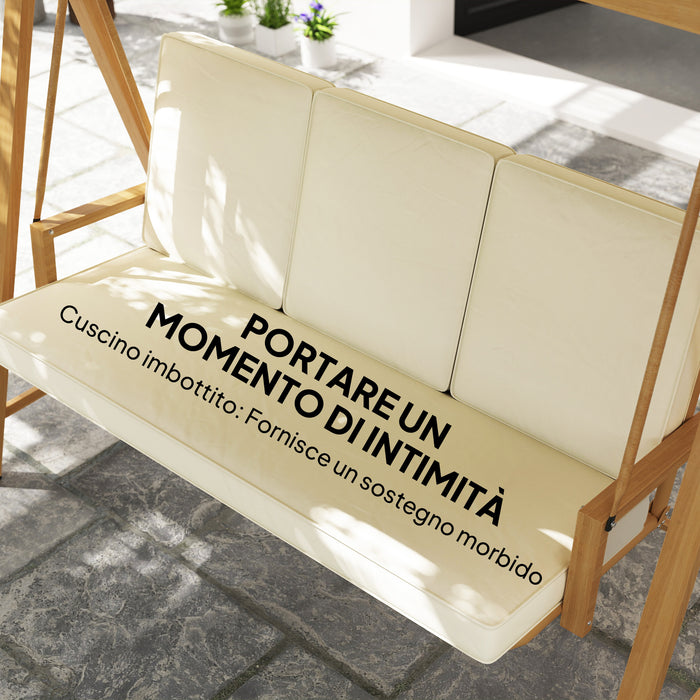 Dondolo da Giardino 3 Posti 195x120x170 cm con Tettuccio Regolabile Beige