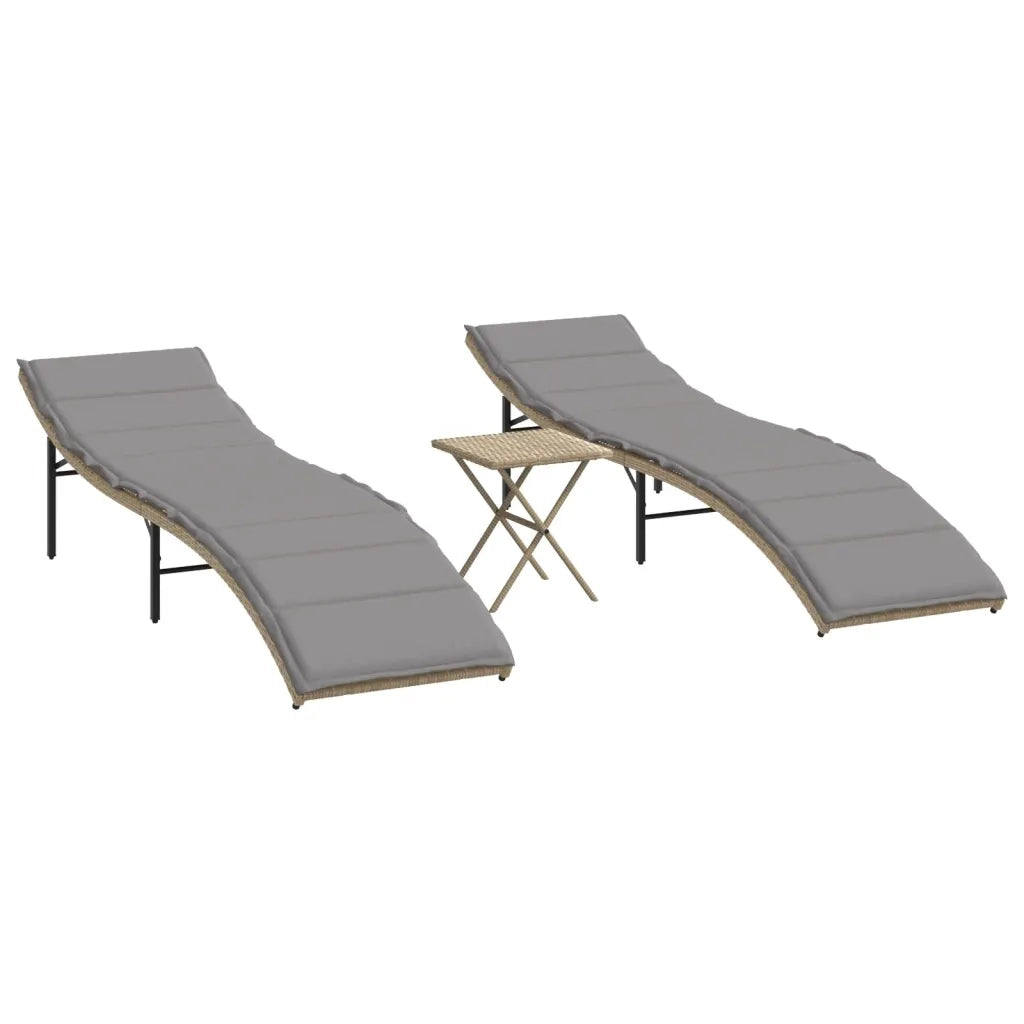 Lettini Prendisole 2 pz con Tavolino Beige in Polyrattan 368255