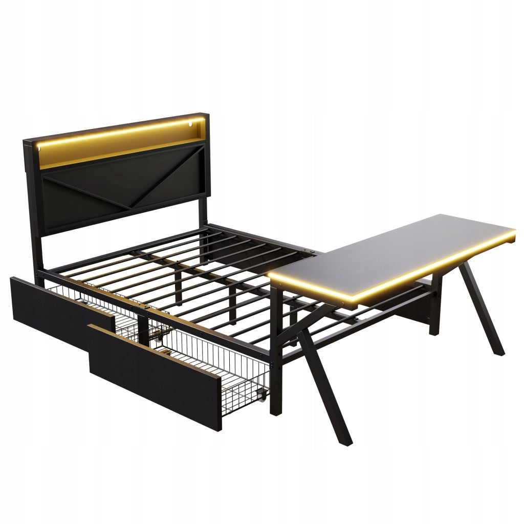 Letto gaming 140x200 - Xylo - Nero con LED scrivania cassetti