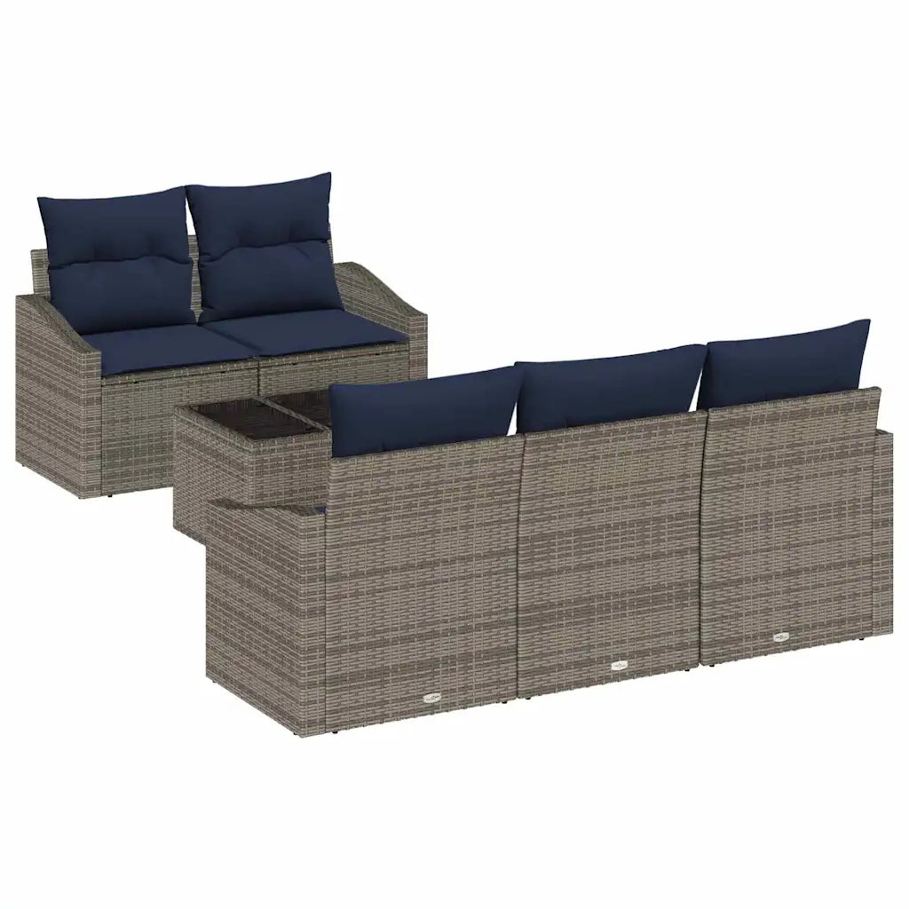 Set di divani con cuscino 6 pcs Grigio e Blu Navy polyrattan 3355274