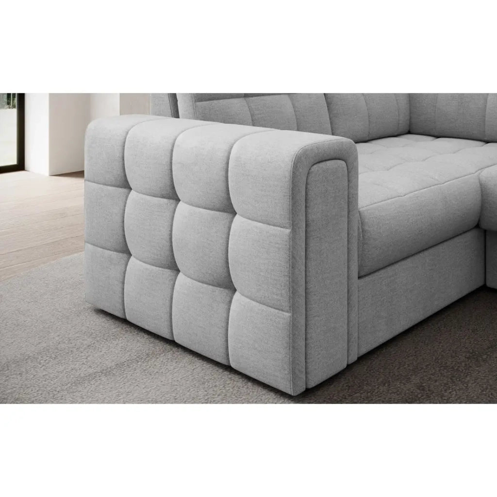 Divano ad angolo convertibile MONTEZA grigio 299 cm con contenitore e letto