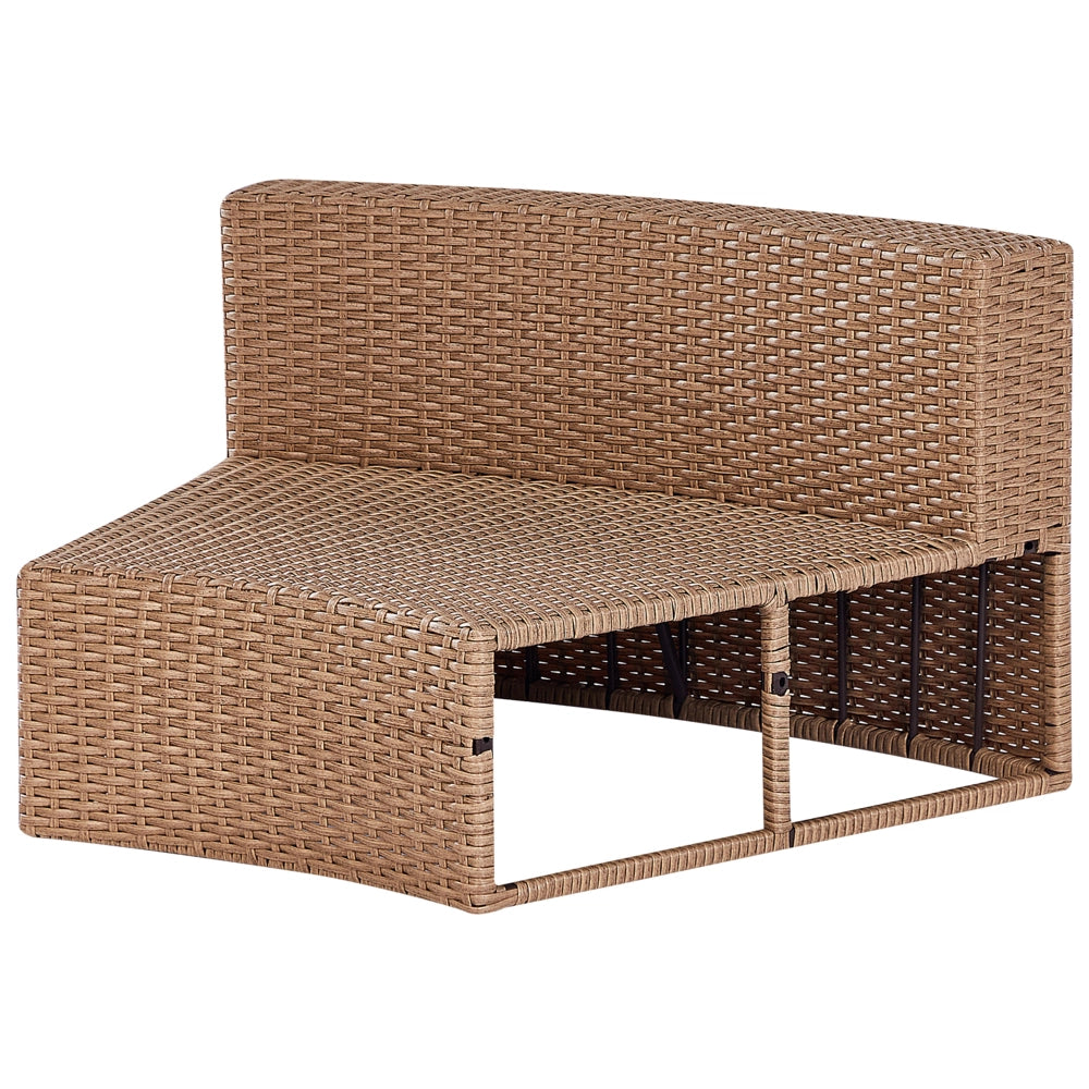 Set divano ad angolo da giardino beige sabbia finto rattan a forma di U 9 posti cuscini bianchi curvi con tavolo set di conversazione