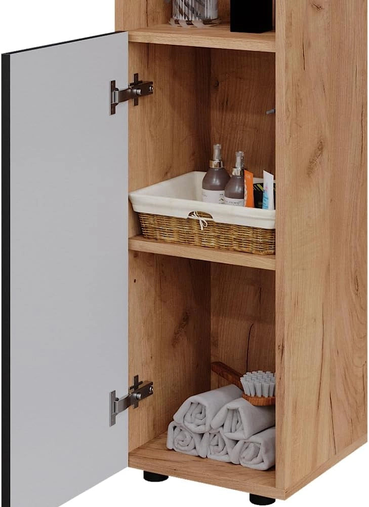 Mobile midi Irma, Antracite puntinato, 30 x 95 cm, per la conservazione di accessori da bagno e combinabile con Irma