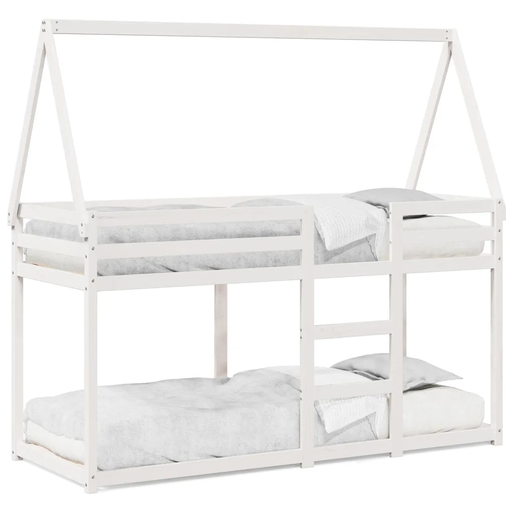 Letto singolo | Letto per adulti | Letto a Castello con Tetto Bianco 90x200 cm in Legno di Pino