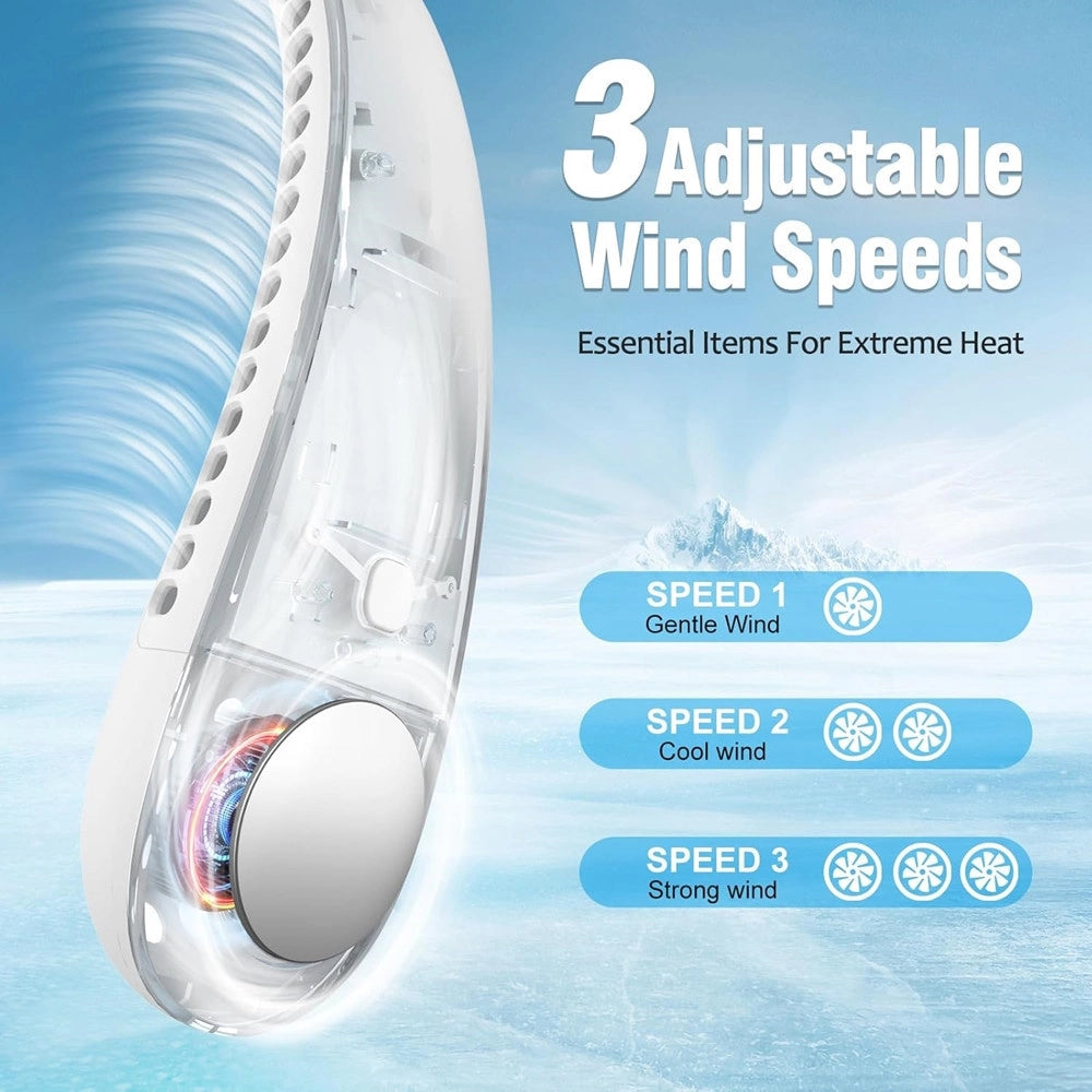 Trade Shop - Mini Ventilatore Collo Portatile Ricaricabile Usb Senza Pale 2600mah 3 Velocità Silenzioso -