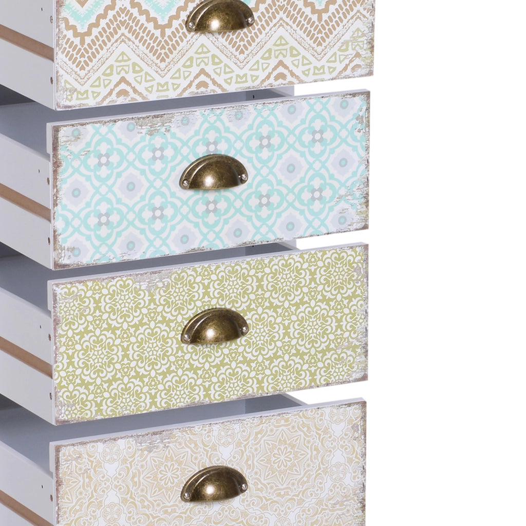 Cassettiera shabby chic multicolore con 5 cassetti, struttura in MDF, portata fino a 50 kg