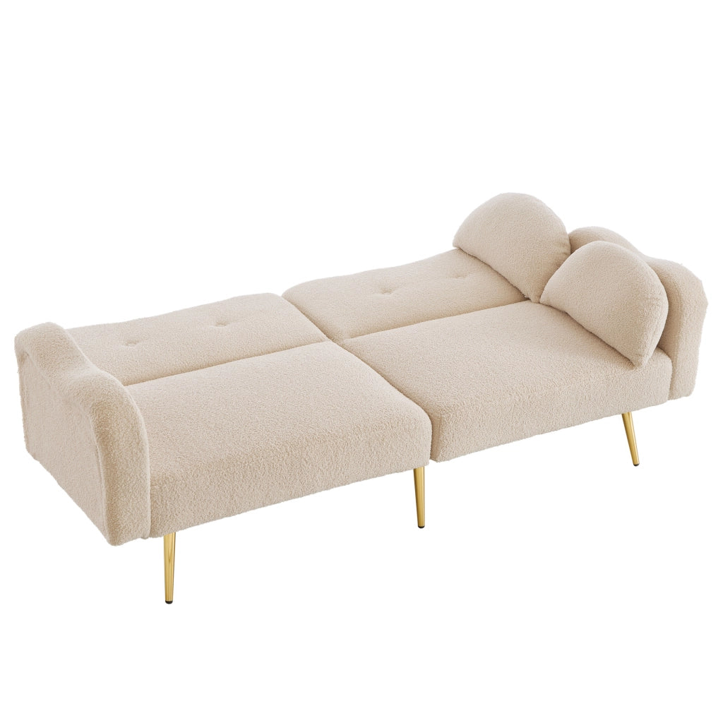 Divano letto 2 posti reclinabile 155x85;5 cm beige con 2 cuscini HOMVRA