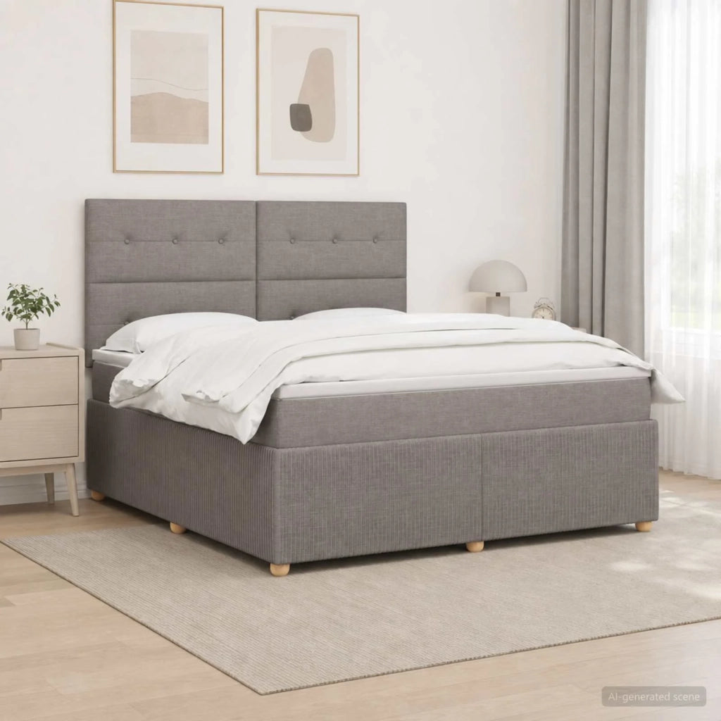 Letto Box Spring LED con Materasso Tortora 140 x 200 cm Tessuto 3455878