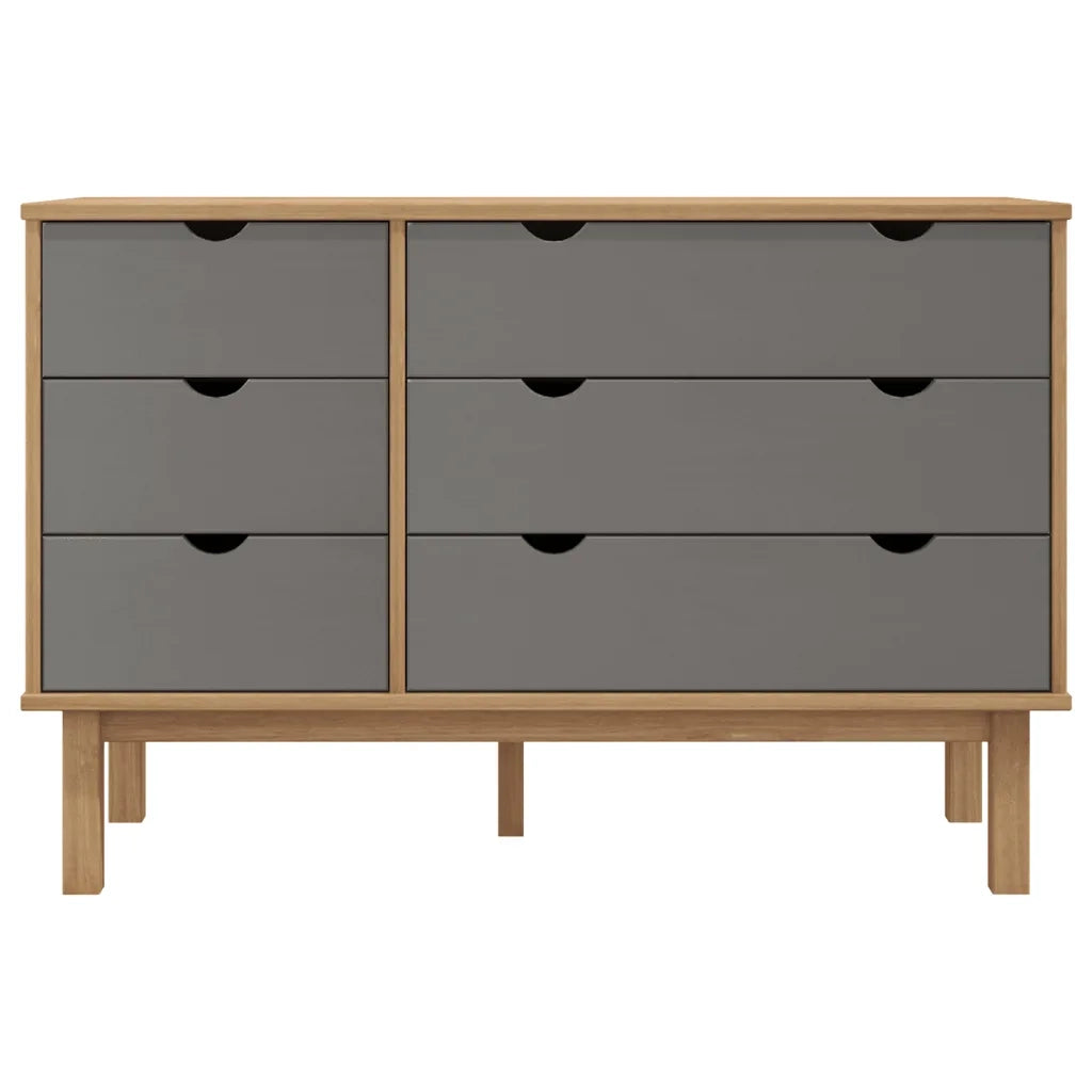 Cassettiera OTTA Marrone e Grigio 111x43x73,5 cm Legno di Pinocod mxl 127068
