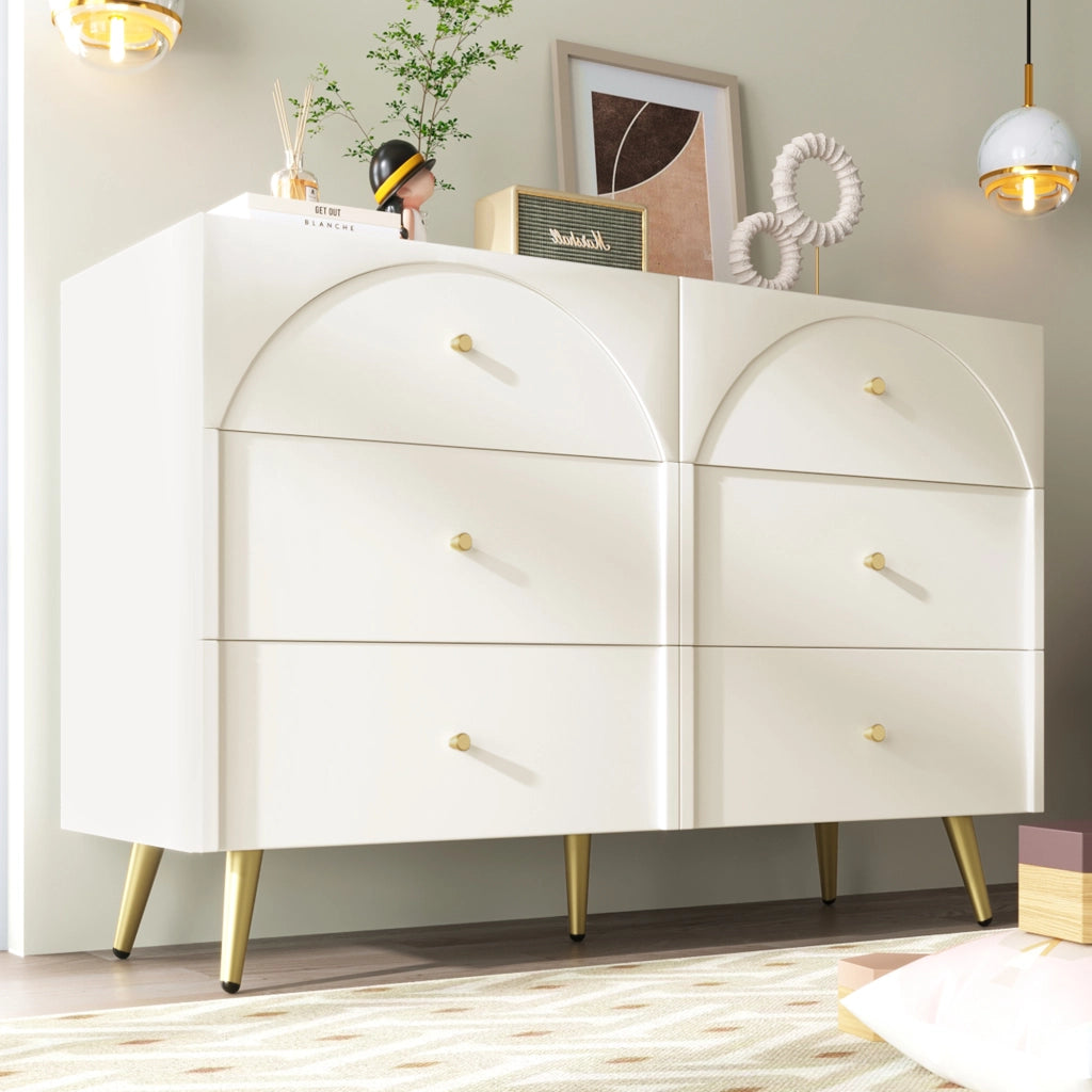 OKWISH Comò con 6 Cassetti e Piede Centrale Regolabile, per Camera e Soggiorno, in Legno e Metallo, 120 x 40 x 85 cm