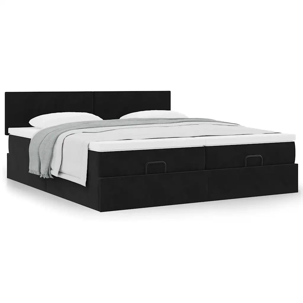 Struttura Letto Pouf con Materassi Nero 180x200 cm in Velluto 3312058