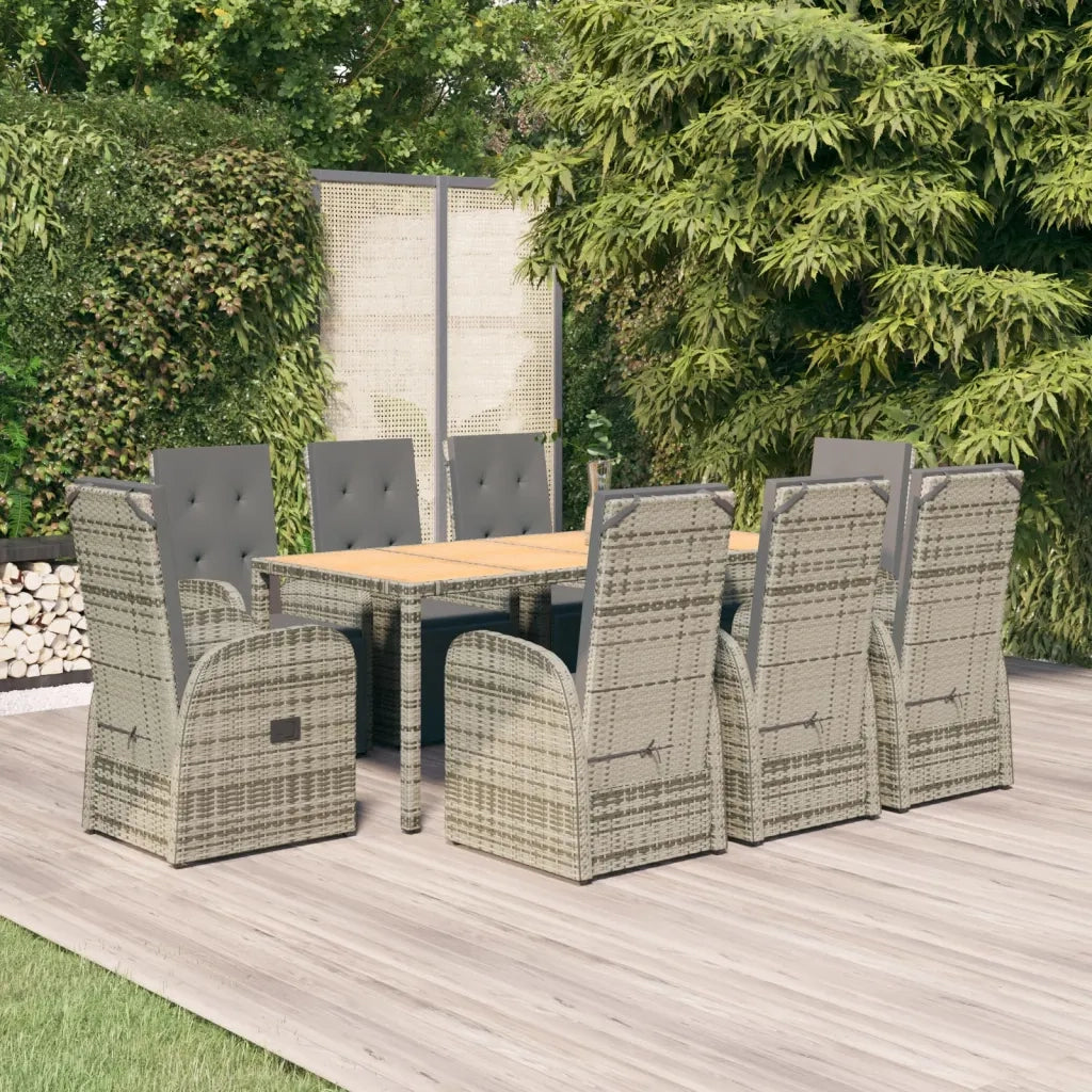 Set da Pranzo da Giardino 9 pz con Cuscini in Polyrattan Grigio 3157596