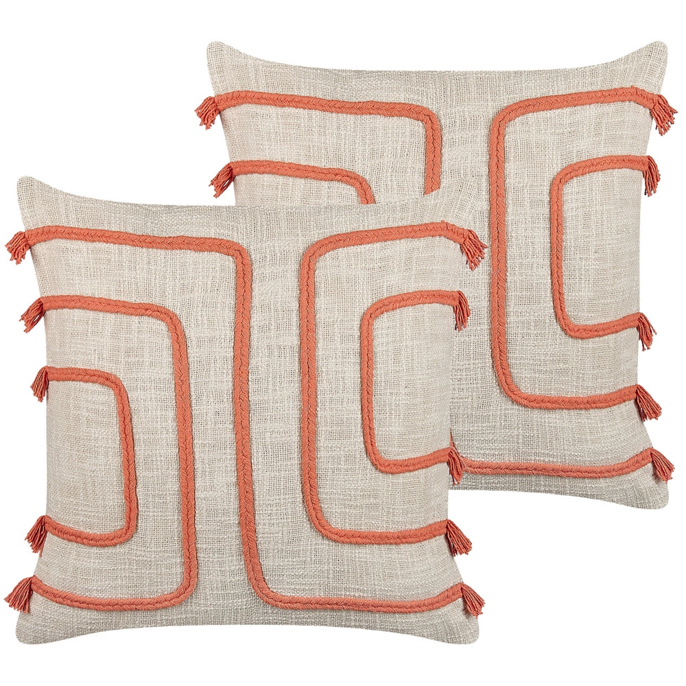 Set di 2 cuscini decorativi-arancio 45 x 45 cm motivo astratto con imbottitura accessori decorativi soggiorno camera da letto