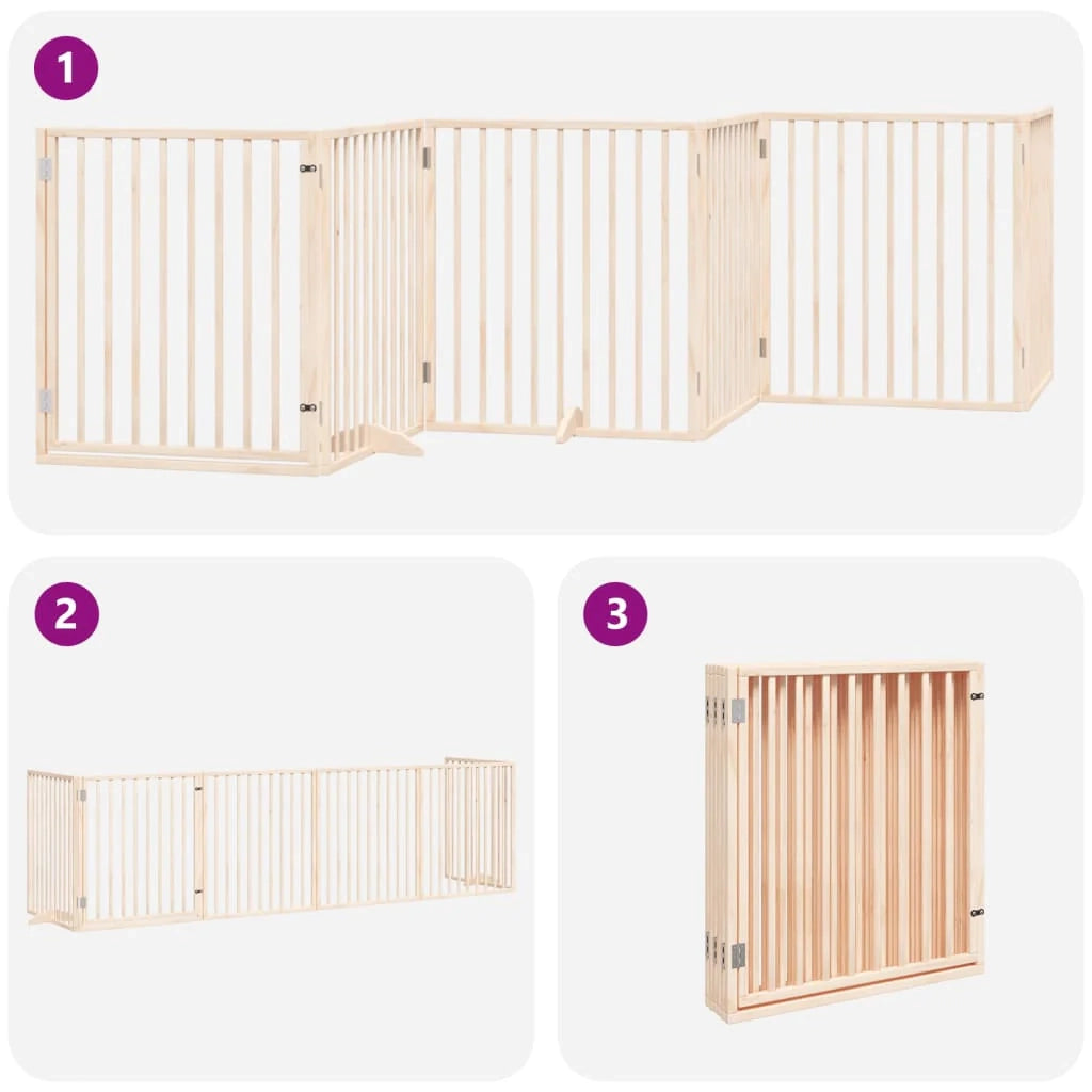 Cancelletto di sicurezza per cani con porta pieghevole 6 pannelli legno di pioppo marrone 02_0023025