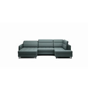 Divano angolare convertibile BERTHO 306 cm verde scuro – Angolo sinistro con contenitore