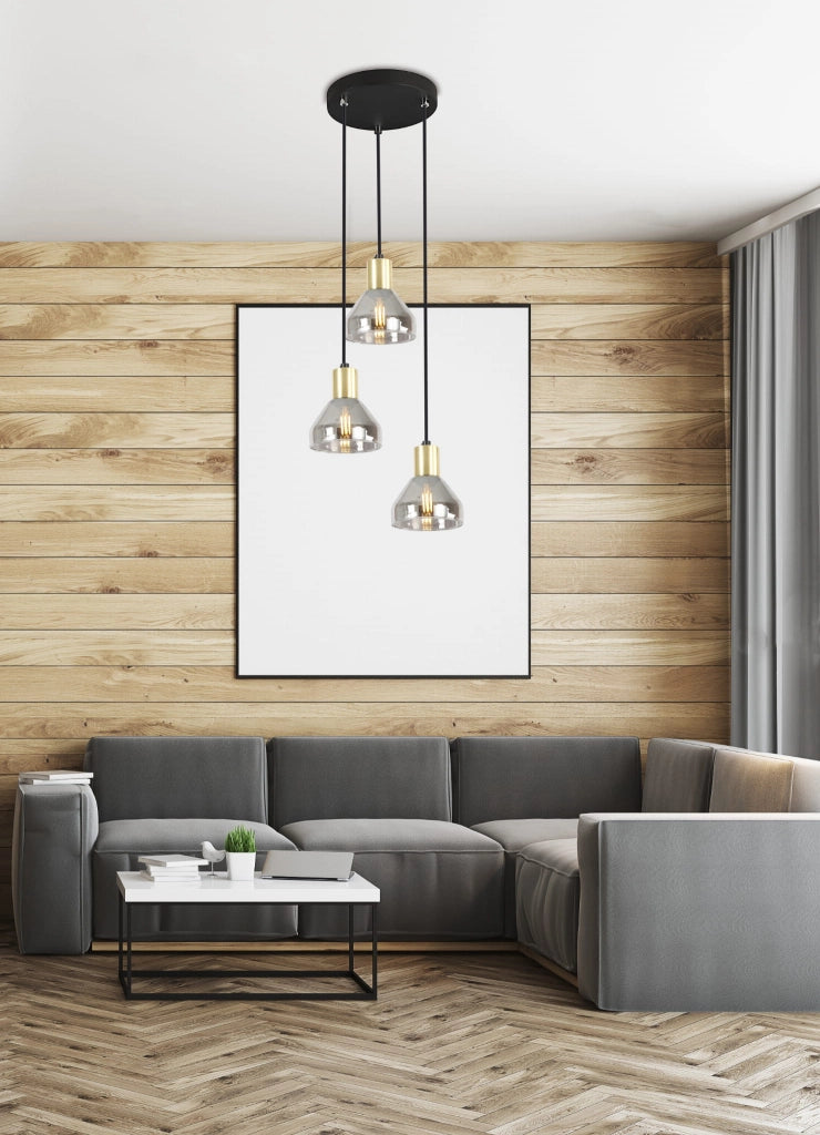Lampadario Candellux Gregory 3xE14 nero vetro fumé