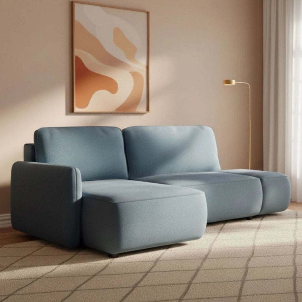 Rezzo, Divano Letto con Penisola Contenitore, 229x148 cm blu Petrolio