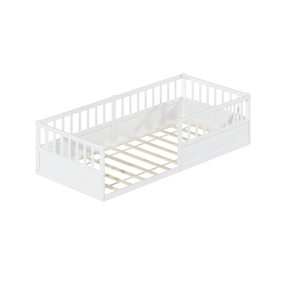 Letto Montessori per Bambini in Pino ¨C MINIMAL ¨C 90x200 Bianco, Rete a Doghe, Sponda