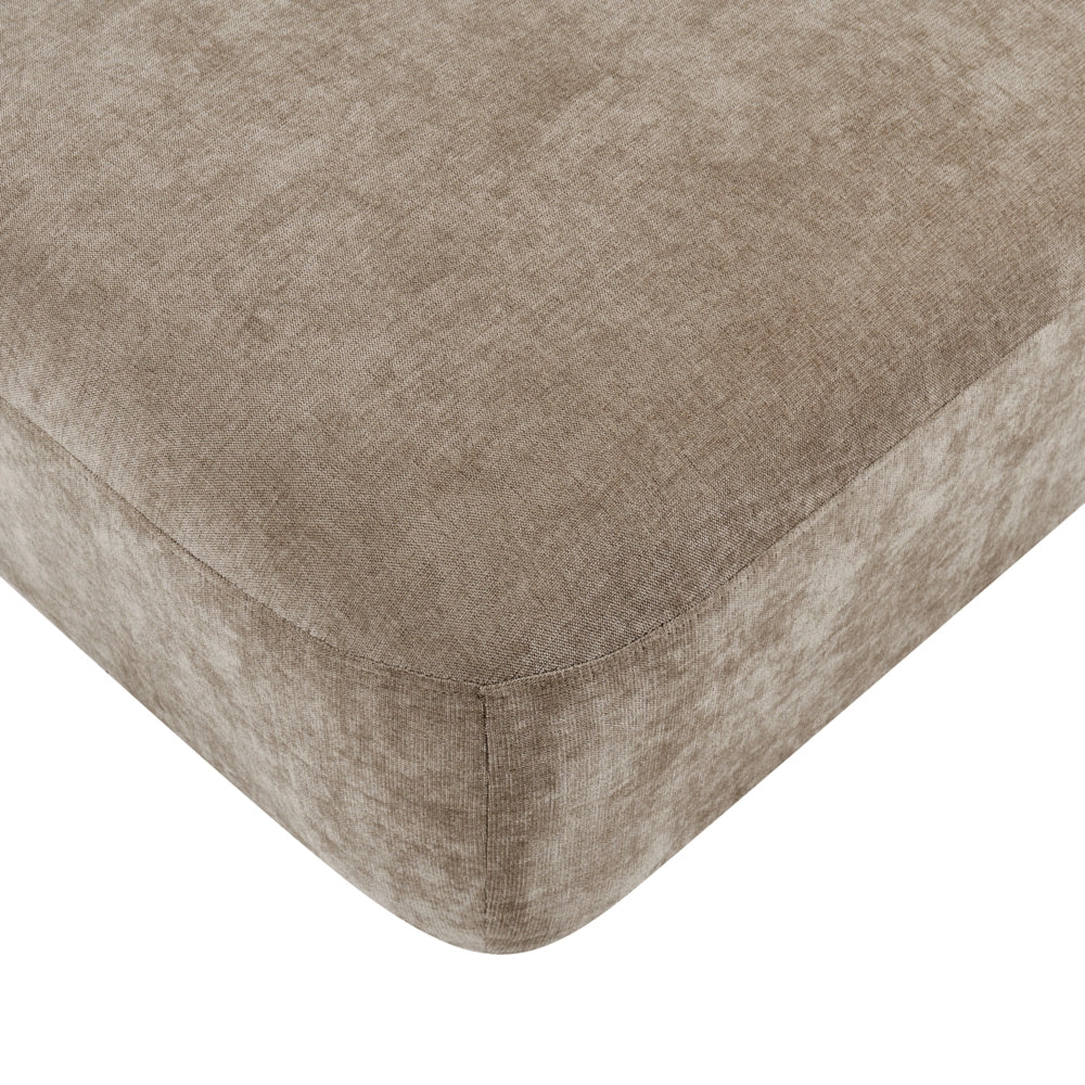 Pouf ottomano rettangolare imbottito in tessuto beige, modulo divano con gambe in legno, moderno, monoposto