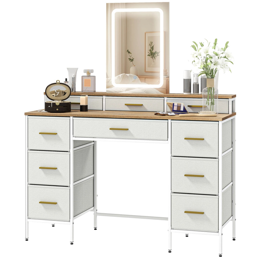 Scrivania trucco con specchio e luci LED ¨C Zephmum ¨C 118.5x39.5x140 cm naturale