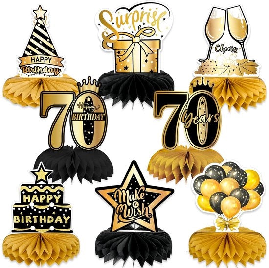 Decorazione per tavola in vetro con forma di gru - Set da 8 pezzi - Dimensioni 15x17,8 cm - Decorazione per 70 anni - Decorazione per festa di compleanno - Stile vintage in nero e oro