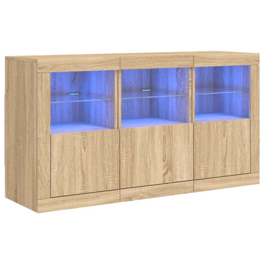 Buffet credenza cassettiera armadio mobile contenitore organizer per cucina soggiorno salotto con luci LED Sonoma 123 x 37 x 67 cm marrone 02_0029936