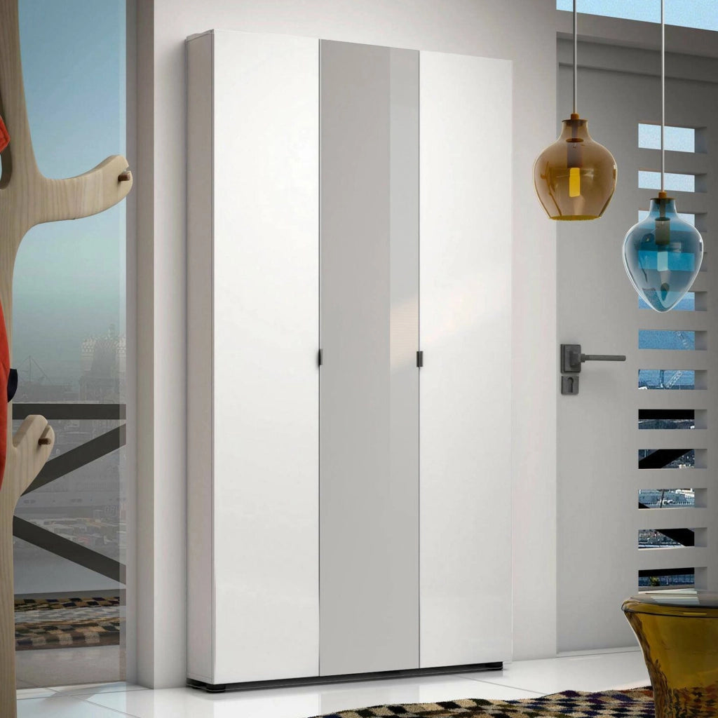 Armadio multiuso grande Enza, Mobile multifunzionale, Mobiletto scarpiera, Guardaroba porta scarpe, Made in Italy, 11x19h200 cm, Bianco lucido