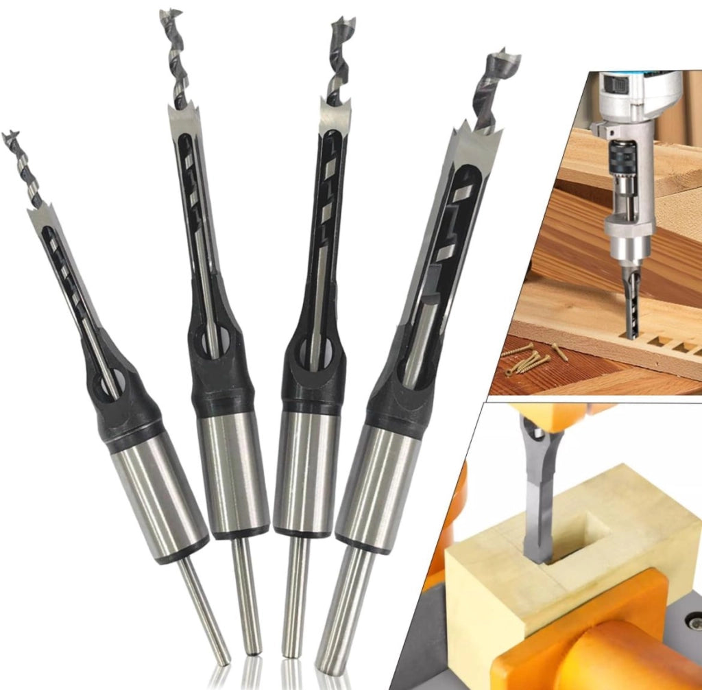 Set 4 Punte da trapano per fori quadrati per Mortasatrice Scalpelli per Legno