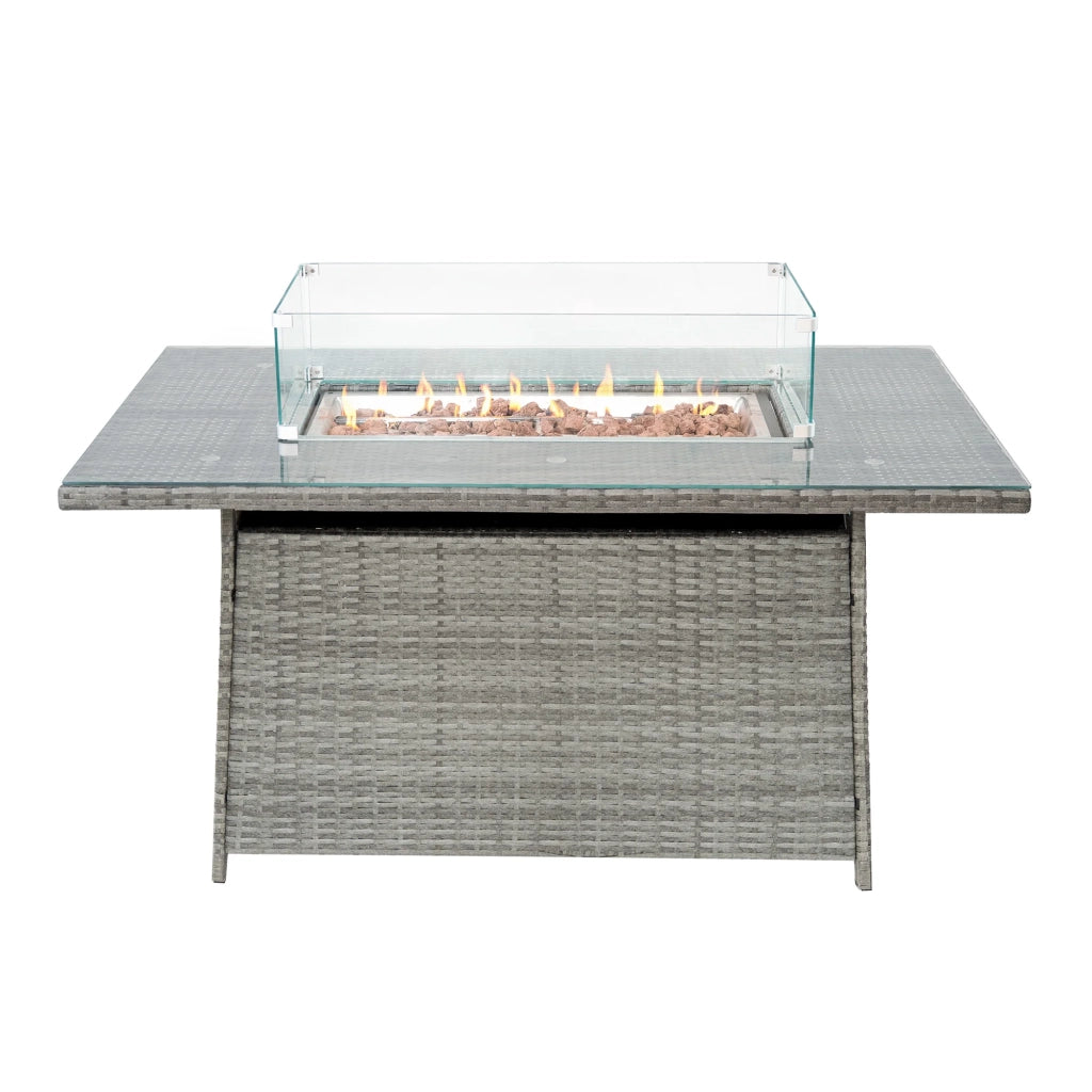 Set Giardino Rattan 11 Posti Grigio Divani Sgabelli Tavolo Firepit