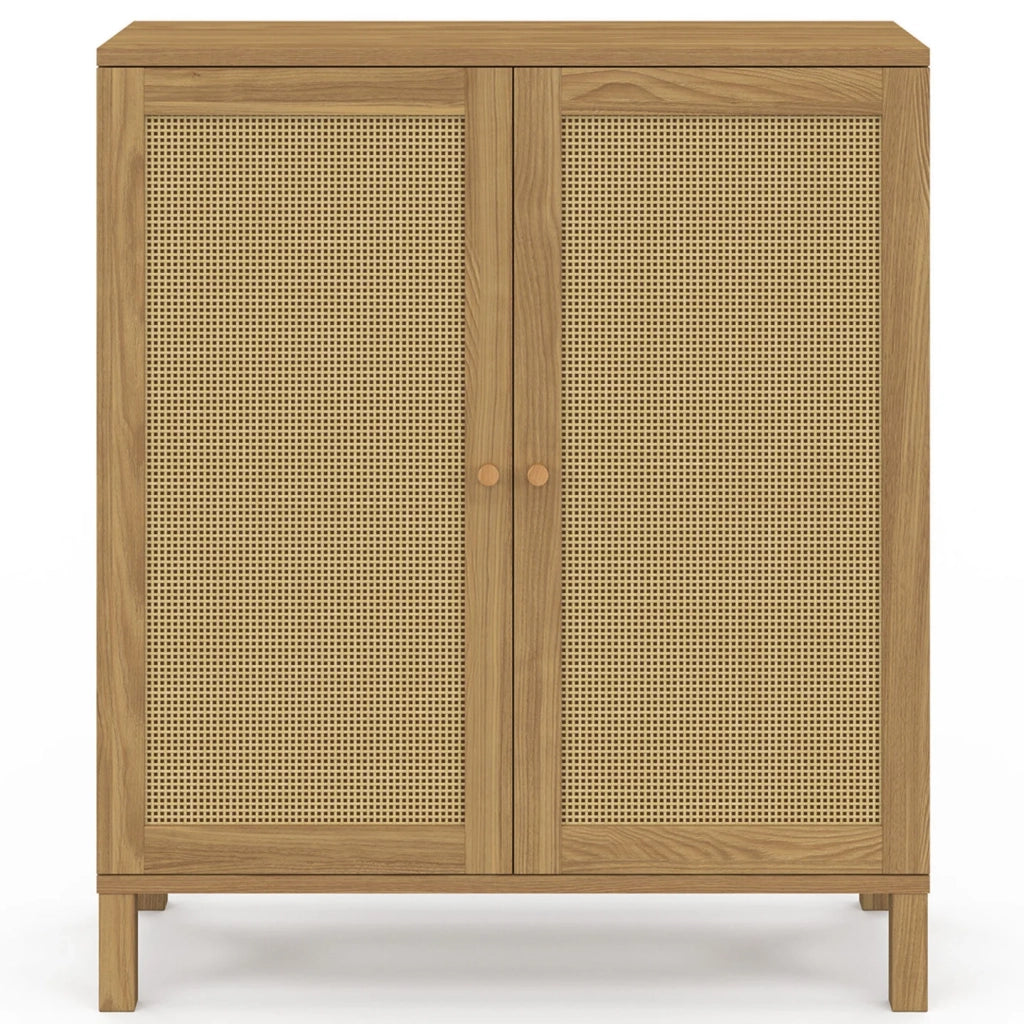 IDMarket - Credenza vintage a 2 ante HANAE, 70 cm, effetto canna naturale