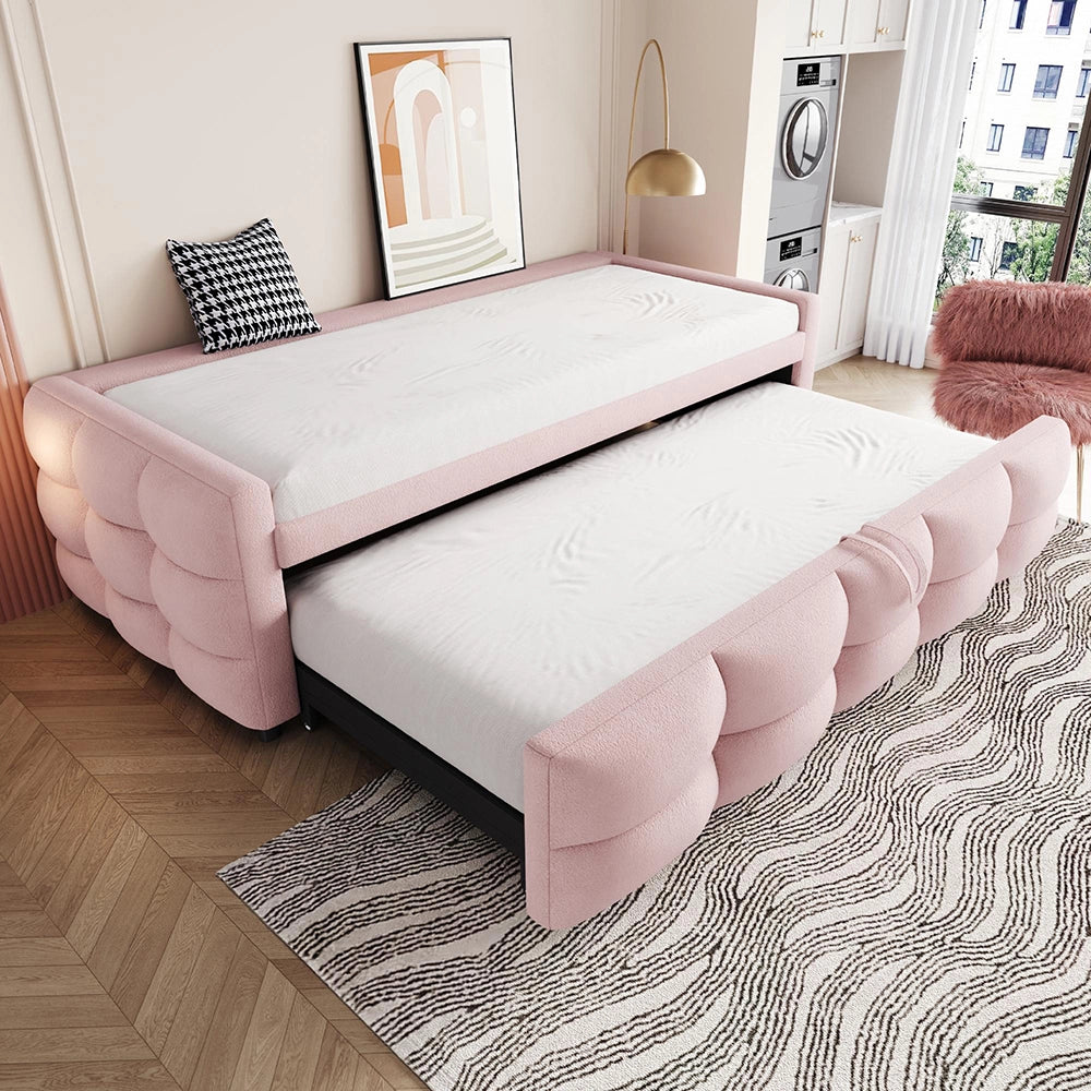 Divano letto estendibile - Xylo - 90/180x190 cm pouf teddy rosa