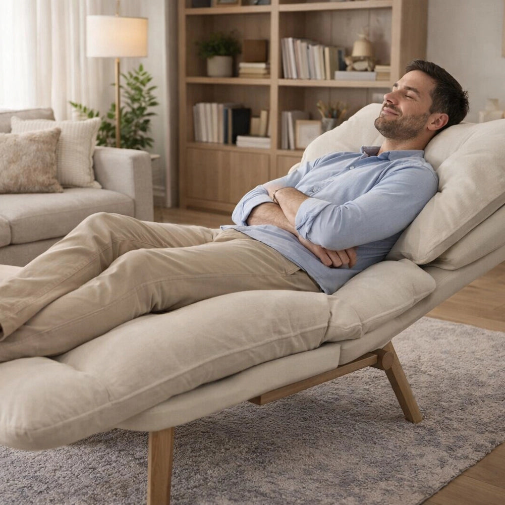 Poltrona Reclinabile Poggiapiedi Beige Imbottitura Alta Densità Seduta Ergonomica