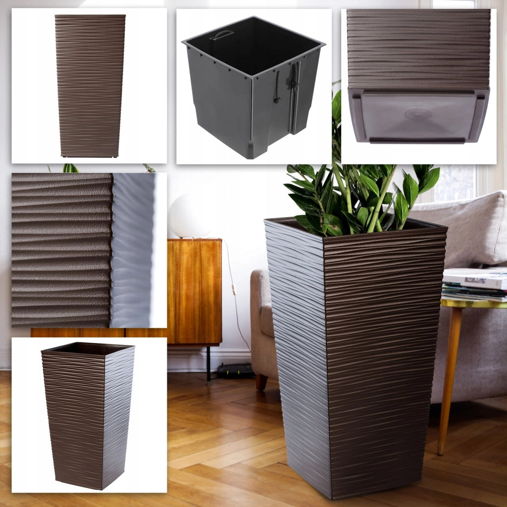 Set di 3 vasi da fiori KADAX, vasi da giardino + inserti, alti e grandi, color moka, 57+68+75 cm