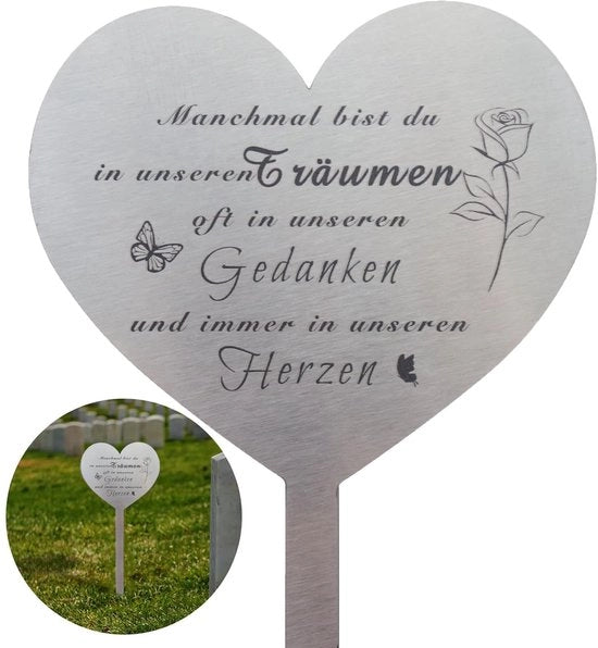 Spine di memoria - Acciaio inox - Cuore - Decorazione di giardino - Ricordo - Per giardino e tomba