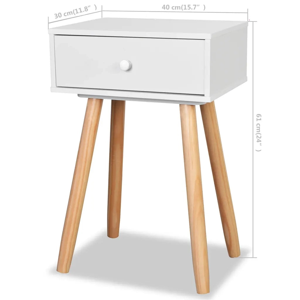 Set di 2 Comodini | Armadio da Notte | Mobiletto da notte Set in Massello di Pino 40x30x61 cm Bianchi
