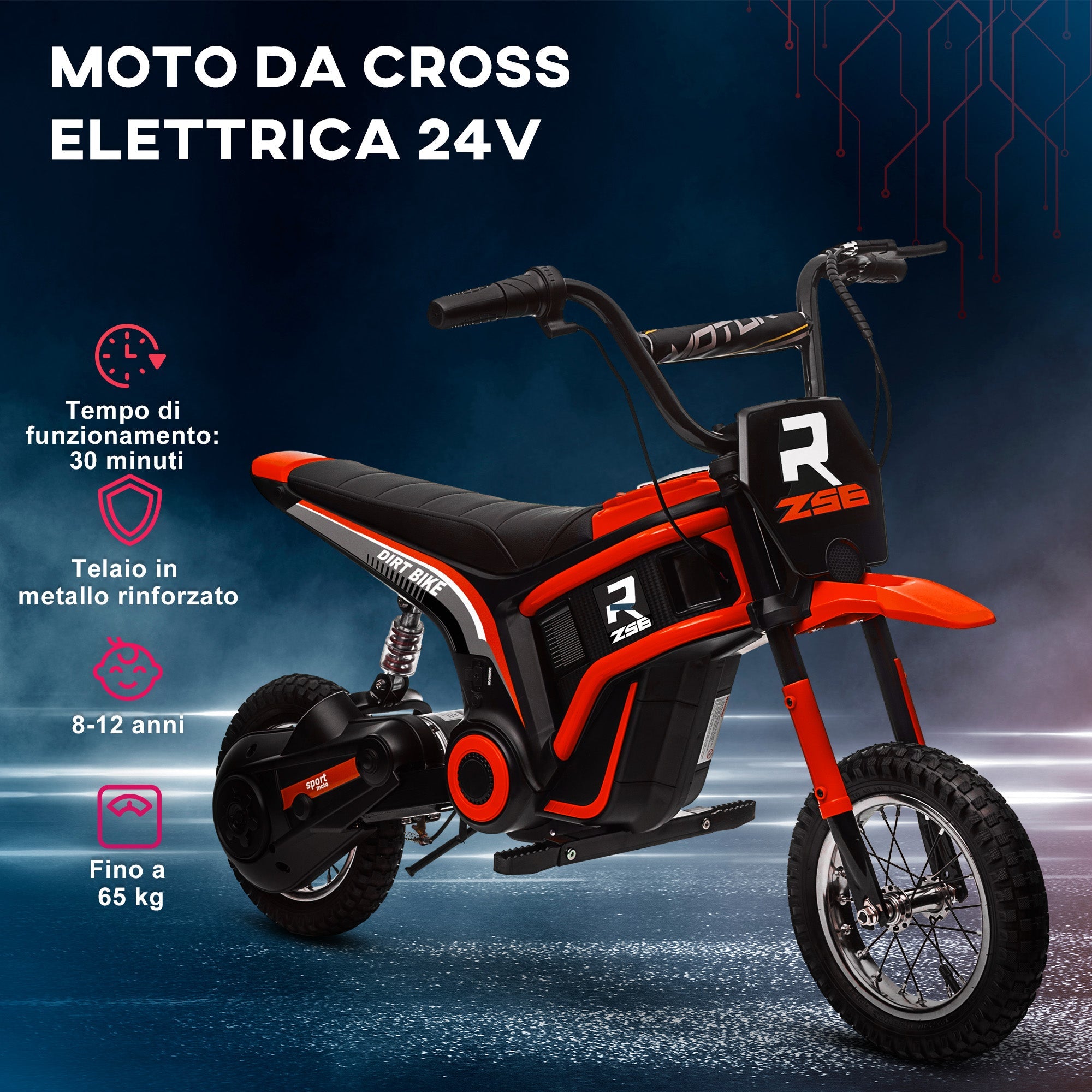 Moto Elettrica per Bambini con Acceleratore Manuale 2 Velocità 8-16km/h Rosso