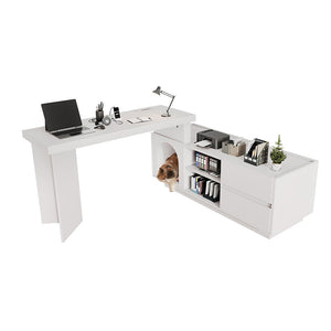 Scrivania angolare con nicchia per animali - Xylo - 120x50 cm - MDF - Montaggio flessibile
