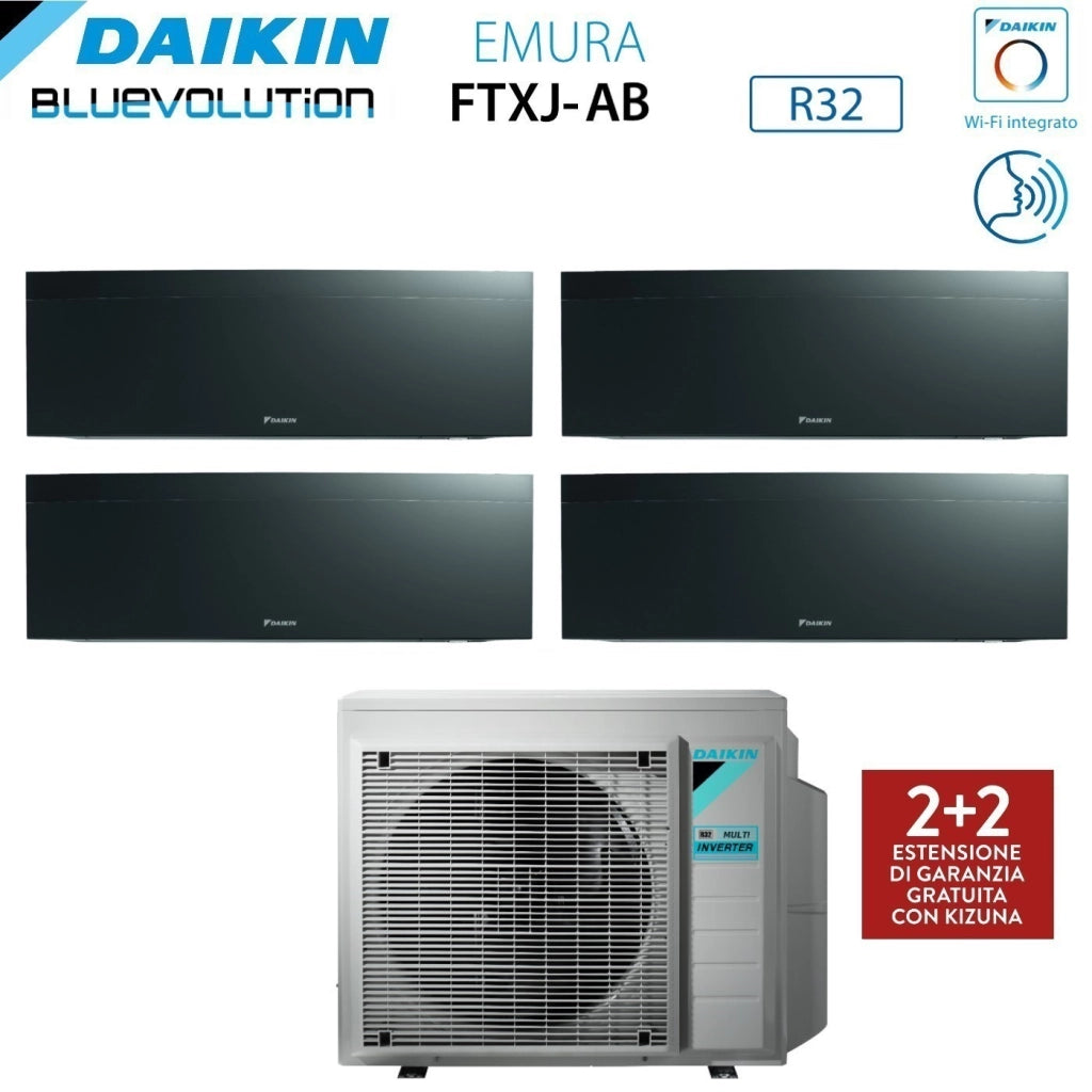 Climatizzatore Condizionatore Daikin Bluevolution Quadri Split Inverter serie EMURA BLACK III 7+7+7+7 con 4MXM68N R-32 Wi-Fi Integrato 7000+7000+7000+7000 Colore Nero - Garanzia Italiana