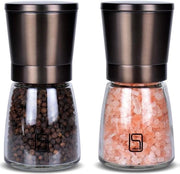 Set di macinacipolle in acciaio inossidabile nero con maniglia in bambù - Regolazione di grana - Set di scuotitori di sale e pepe - Macinacipolle e macinapolvere - Set di bicchieri scuotitori