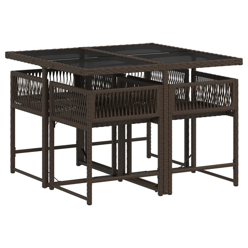 Set da Pranzo da Giardino 5pz | Set Salotto da Giardino con Cuscini in Polyrattan Marrone