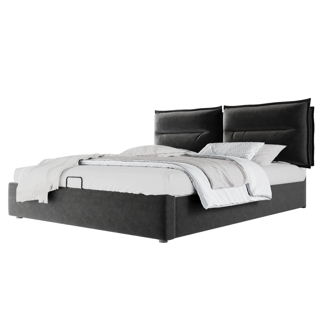 Letto matrimoniale idraulico – 140x200 cm – testiera regolabile contenitore – velluto nero