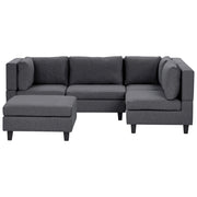 Divano componibile a 4 posti imbottito in tessuto grigio scuro gambe nere lato sinistro con ottomana stile moderno