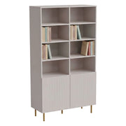 Libreria Estarreja, Mobile portalibri con vani aperti e due ante, Rialzato da terra, 100x42 h177 cm, Beige