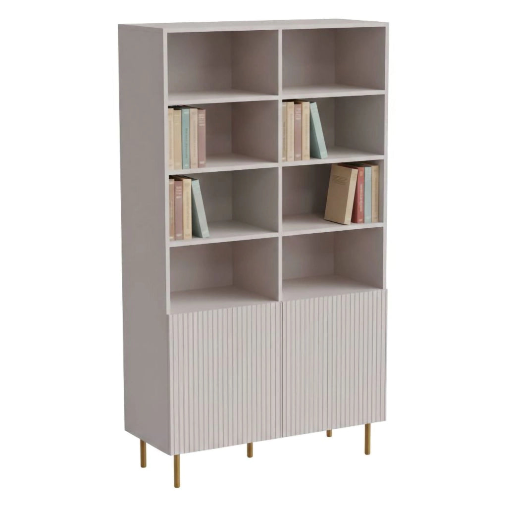 Libreria Estarreja, Mobile portalibri con vani aperti e due ante, Rialzato da terra, 100x42 h177 cm, Beige