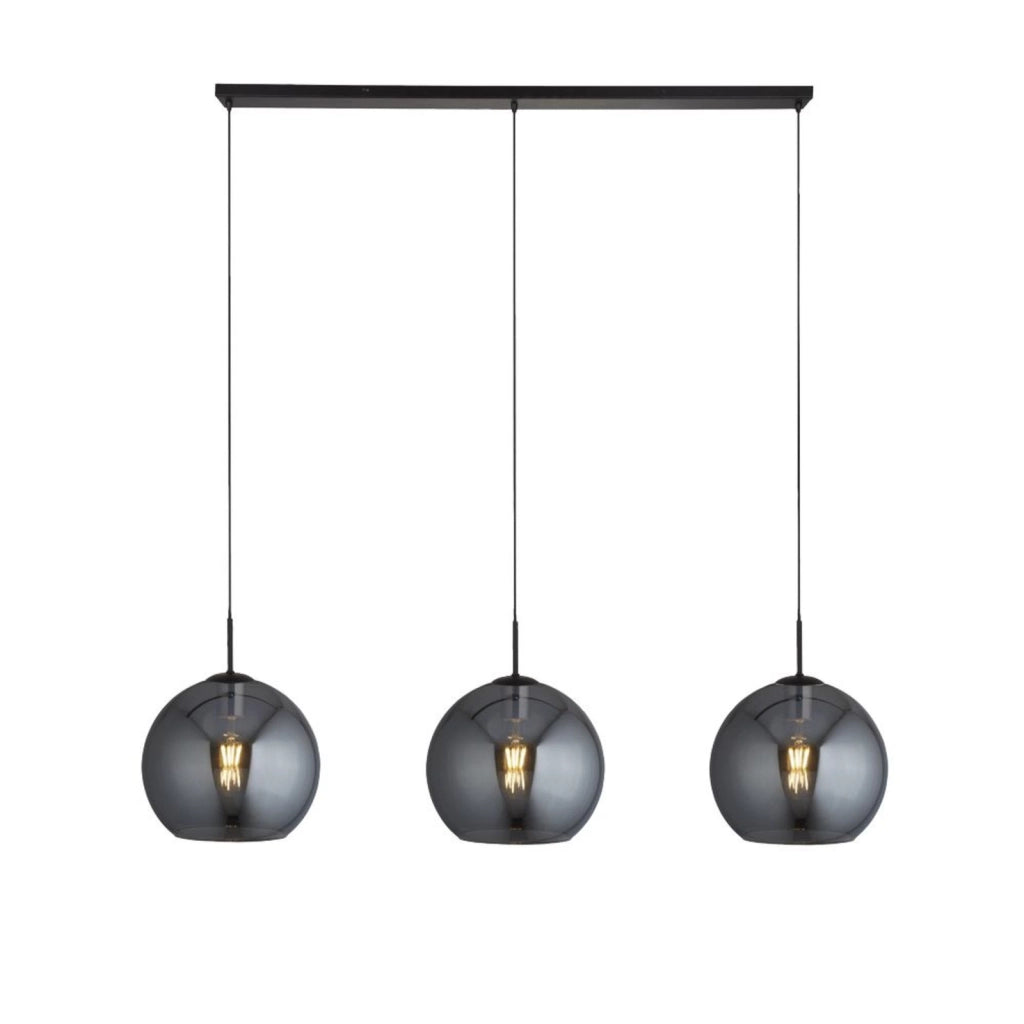 Lampadario Contemporaneo Amsterdam Acciaio Nero Vetro 3 Luci E27