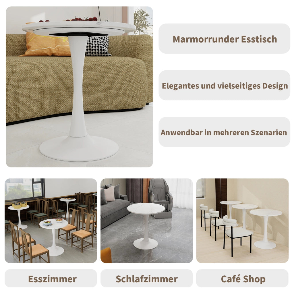 Tavolino da caffè rotondo in marmo artificiale; per soggiorno e sala da pranzo; bianco