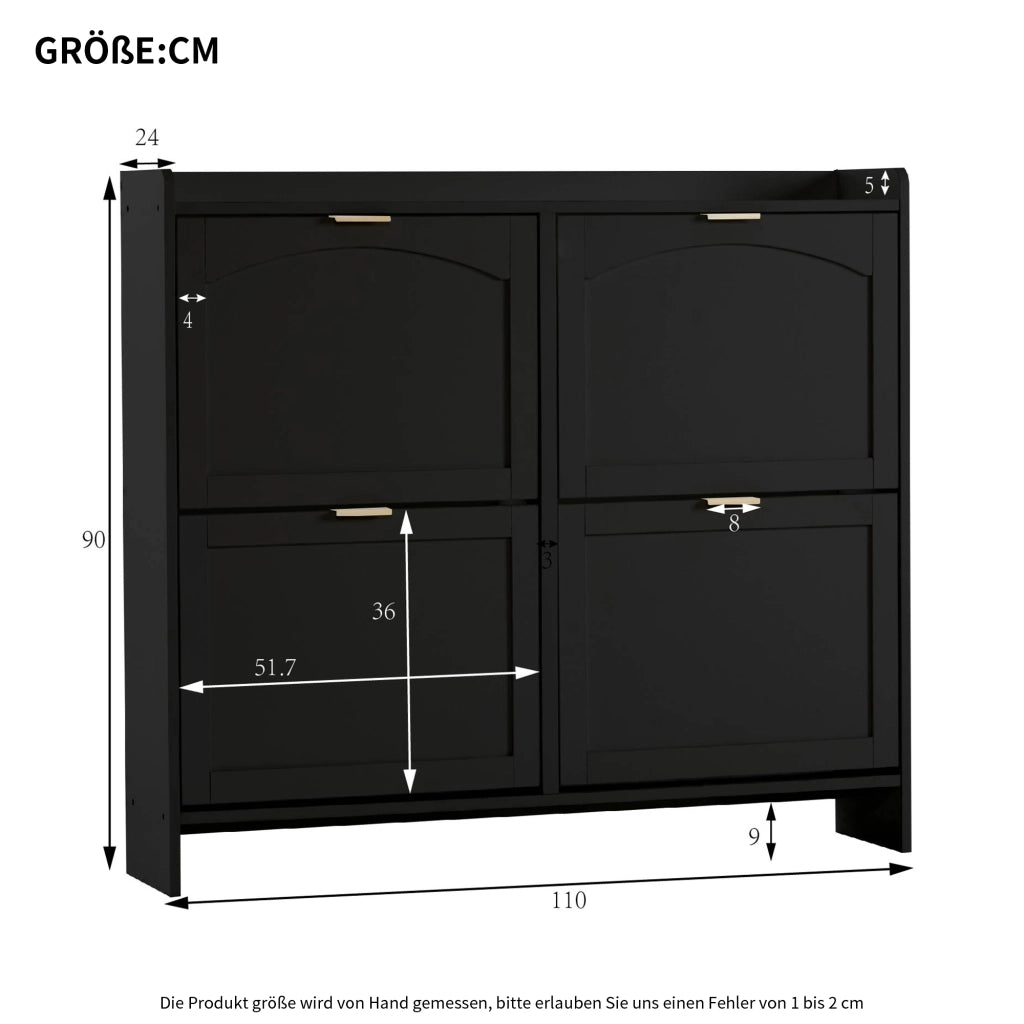 OKWISH Scarpiera con 4 Ribalte e Ripiani Aperti, Ripiani Regolabili, per Ingresso, 110 x 24 x 90 cm, Nera