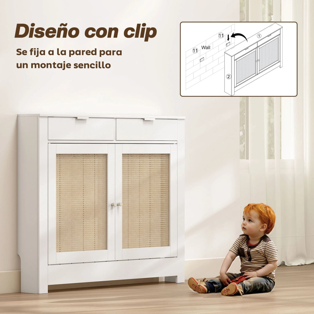 Cubre Radiatori con Porte Battenti e Ratanio 2 Scomparti ¨C Minimal ¨C Bianco