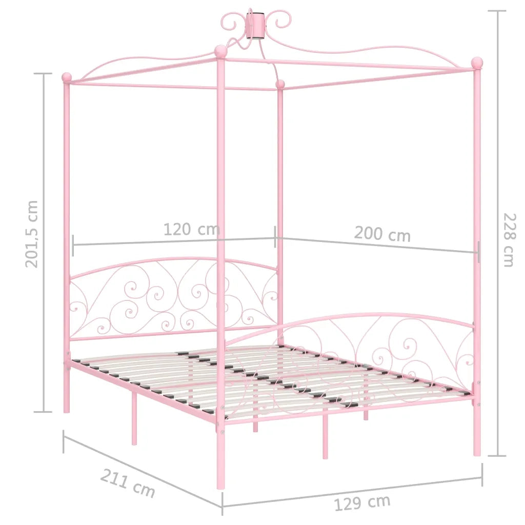 Letto matrimoniale | Letto per adulti | Letto a Baldacchino Rosa in Metallo 120x200 cm