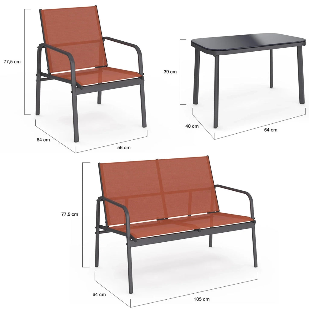 IDMarket - Set di mobili da giardino TOLEDE basso a 4 posti con divano, poltrone e tavolo in terracotta